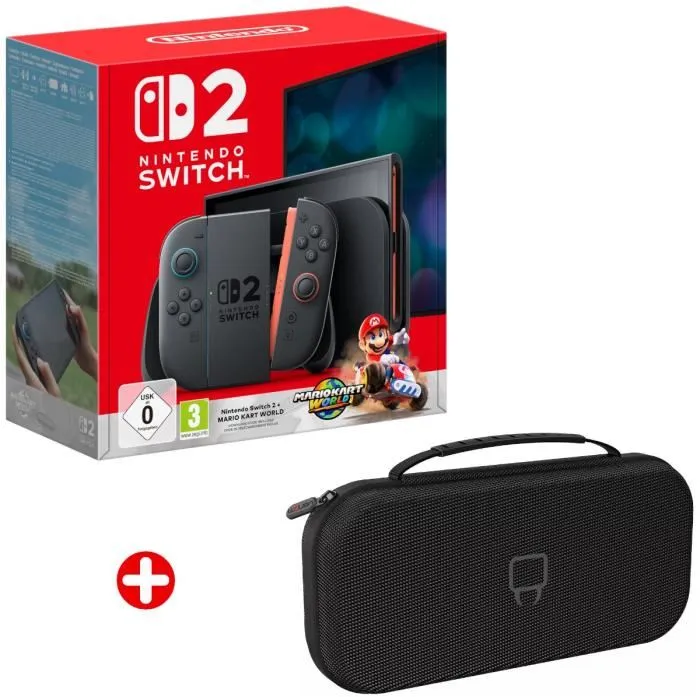 pack-nintendo-switch-2-starter-kit-mario-kart-custodia Pack Nintendo Switch 2: Starter Kit (Console + Mario Kart World + Custodia) - immagine 1